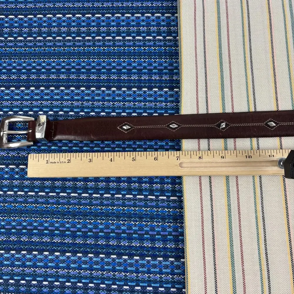 Brighton Belt Mens 48 Brown Leather Studded Western Diamond Silver Buckle Tip
